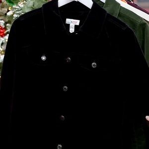 NWT Denim&Co. Black Classy Women's Sz 3X Jacket Velveteen/Corduroy Blazer QVC